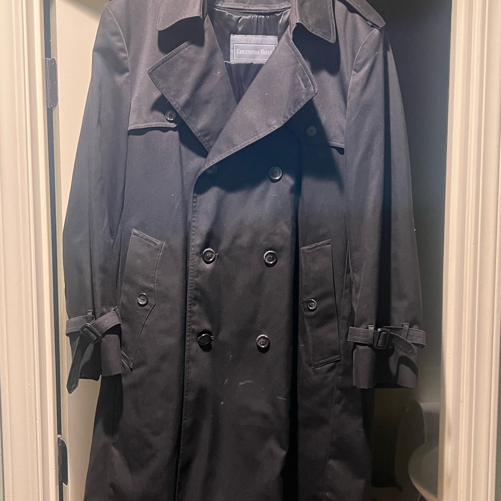 Calvin Klein Men's Double-Breasted Black Trench Coat